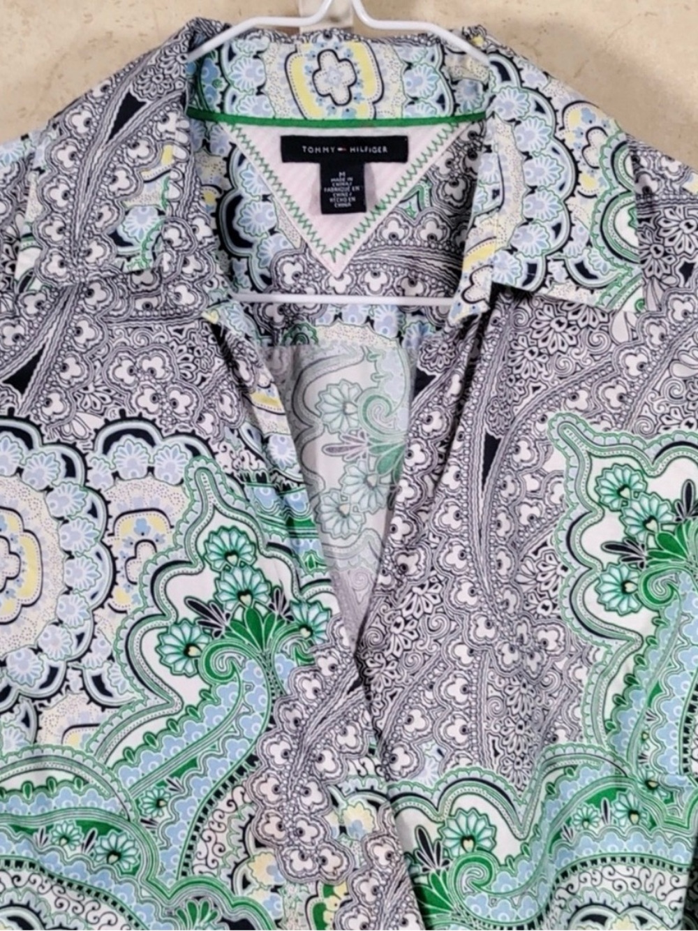 🍓 Tommy Hilfiger sleeveless, Paisley Print Tie-Waist Green/Blue/White - Picture 7 of 7
